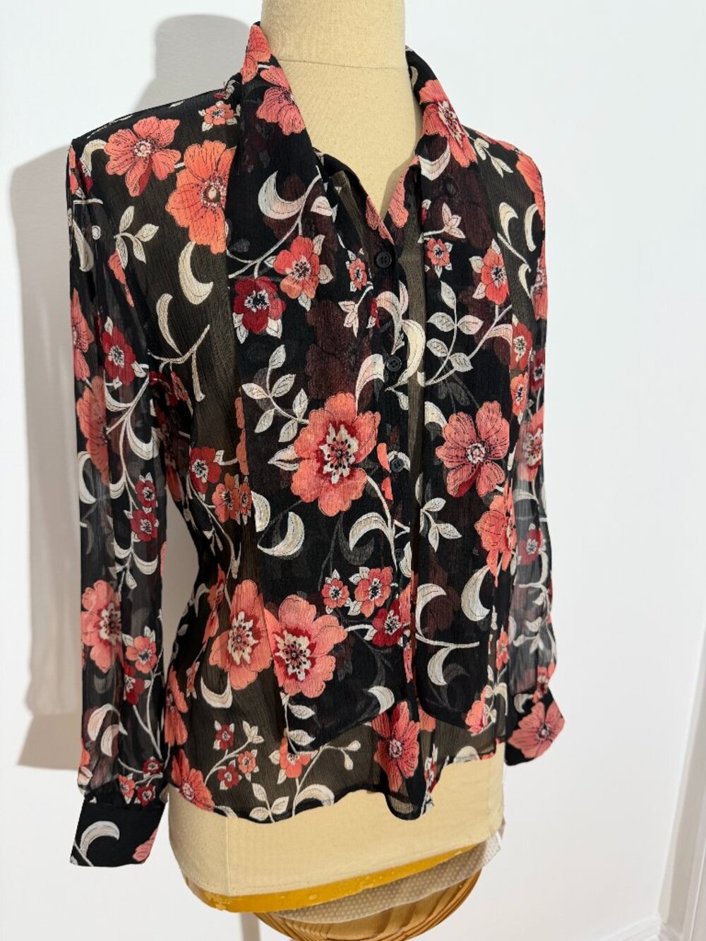 Talbots Y2K Floral Silk Chiffon Long Sleeve Blouse NWT